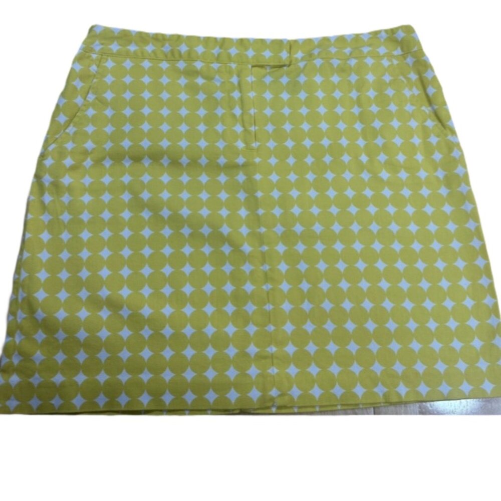 Larry Levine White &  Yellow Geometric Print Mini Skirt Size 14